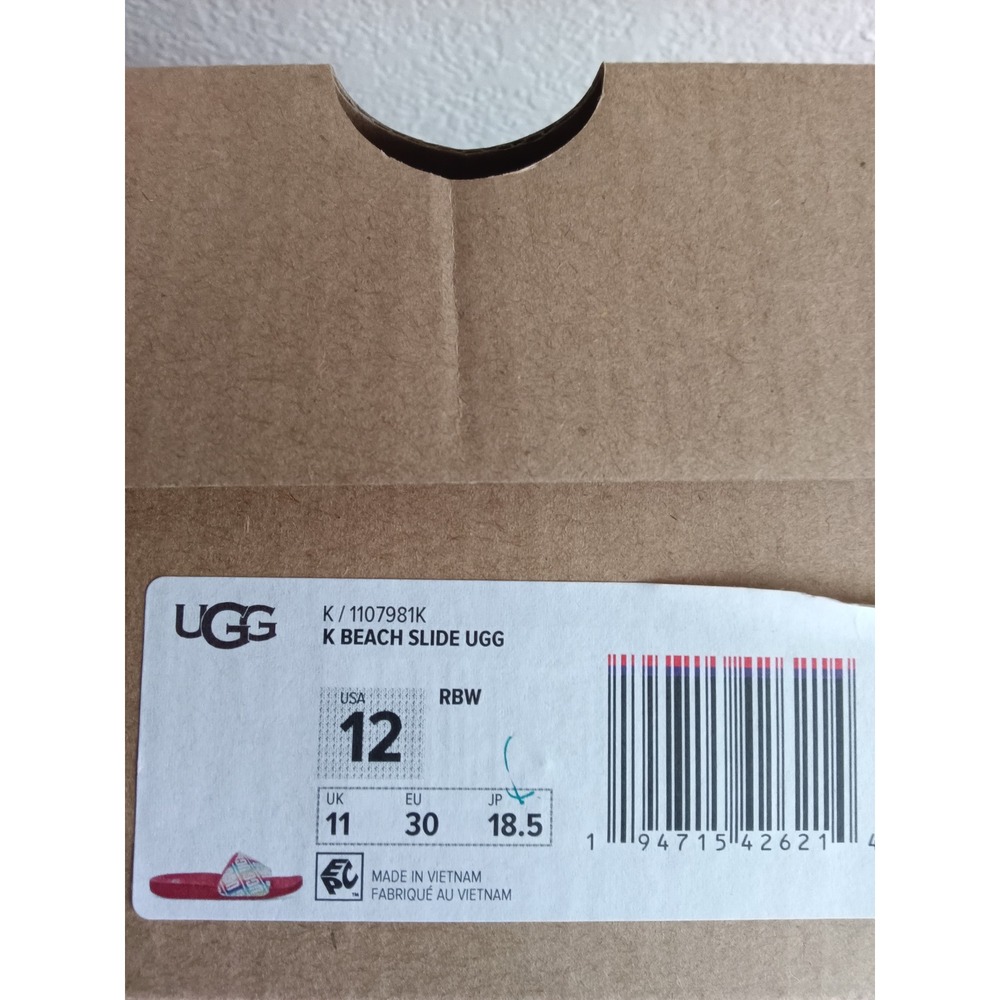 UGG Kids K Beach Slide Rock Rose Rainbow Logo Sandals 1107981K Red Size 12